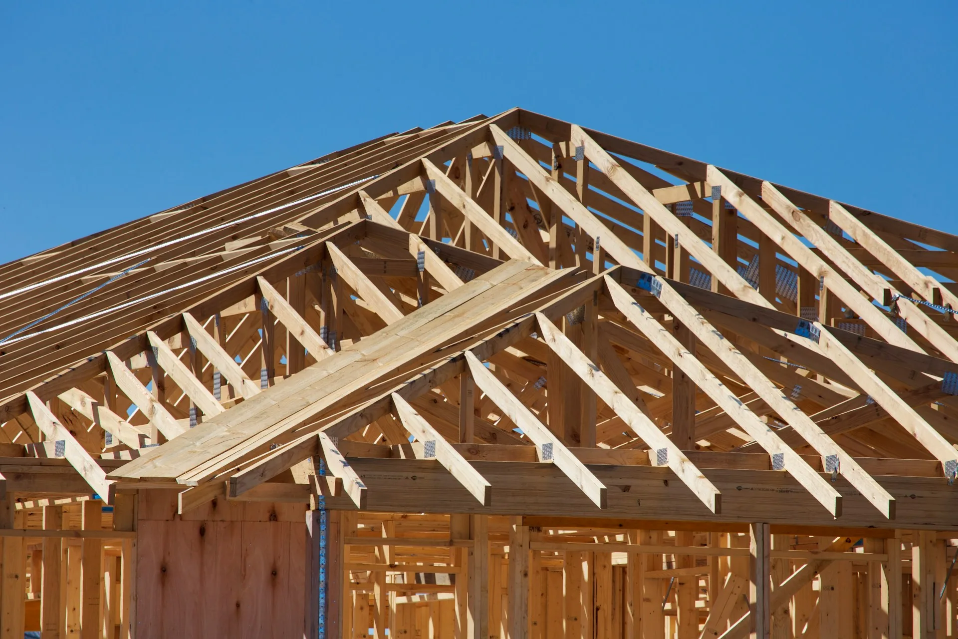 Engineered roof trusses on a new build