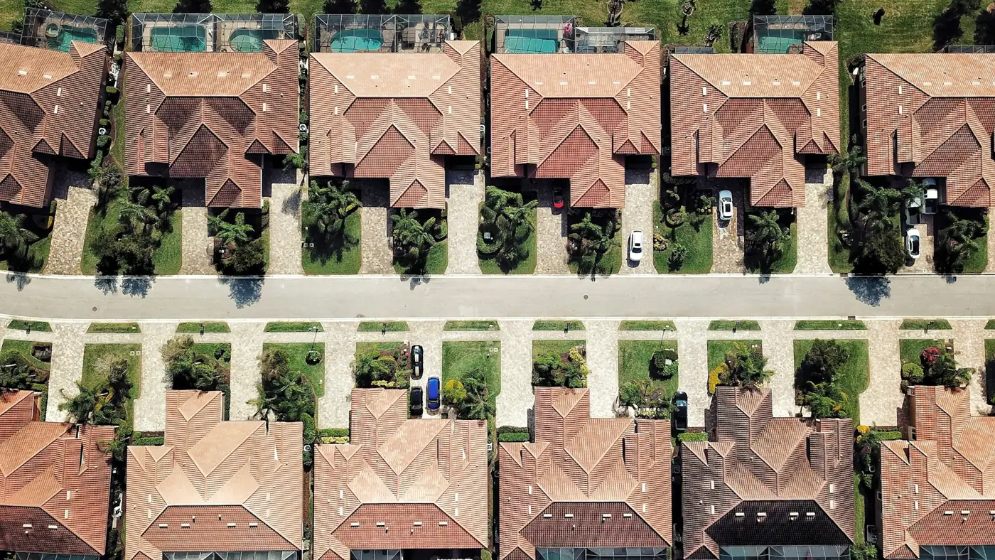 Aerial view of homes in a planned community